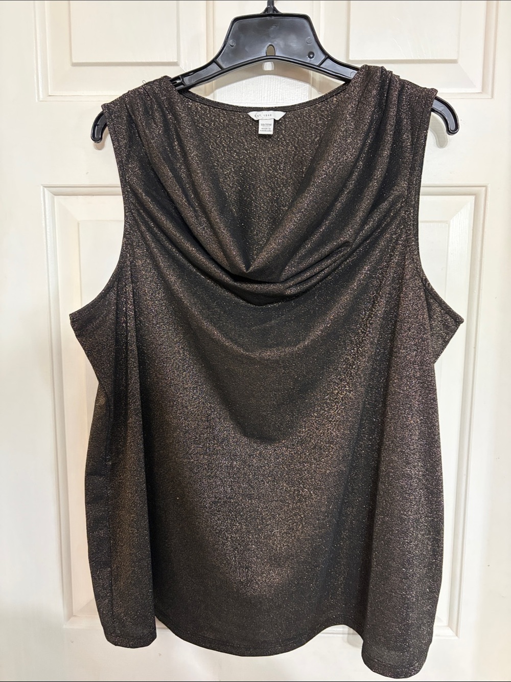 Cowl Neck Metallic Sleeveless Top - Brown